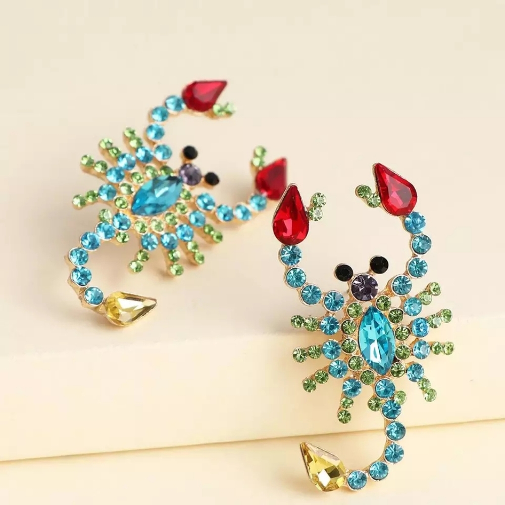 Jeweled Rhinestone Bling Scorpion Earrings